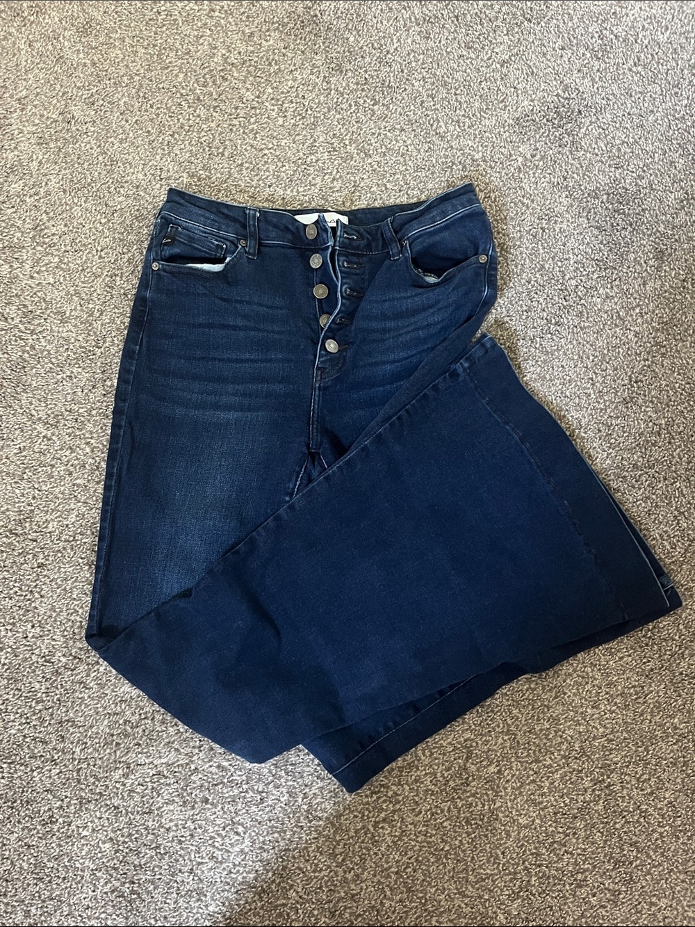 KanCan Dark Indigo High-Rise Flare Jeans with Button Fly